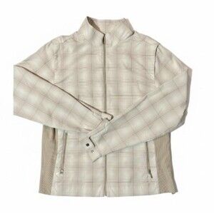 Vintage Nike Golf Fit Dry Women Windbreaker Jacket Full Zip Mock -Beige Plaid, L